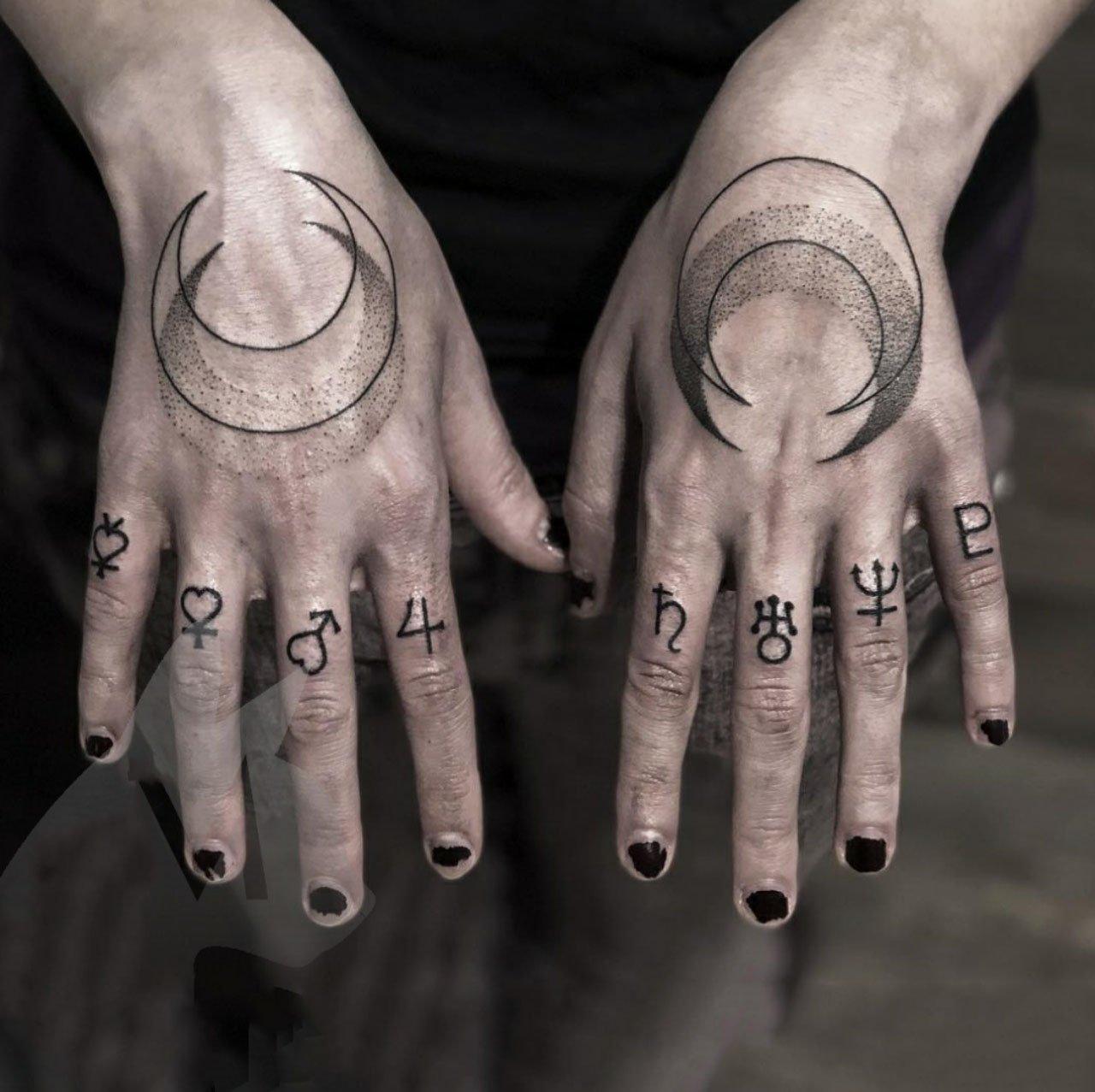 Moon & Symbols Hand Art Temporary Tattoo - StiCool