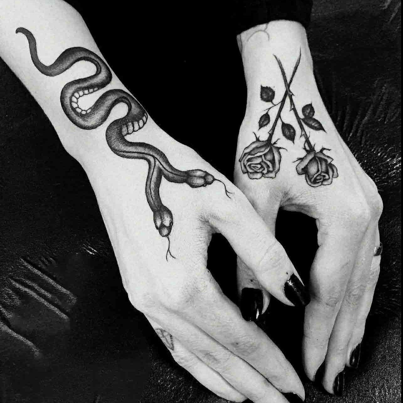 Double-headed Snake&Rose Temporary Tattoo - StiCool