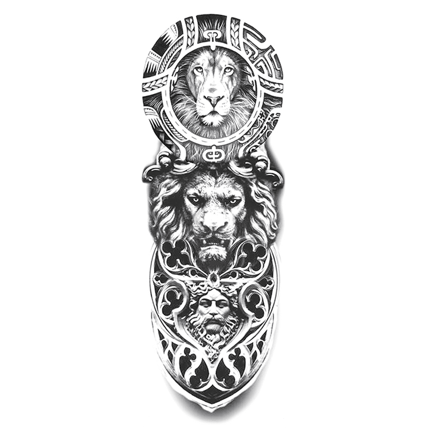 God Lion King Full-Sleeve Temporary Tattoo - StiCool