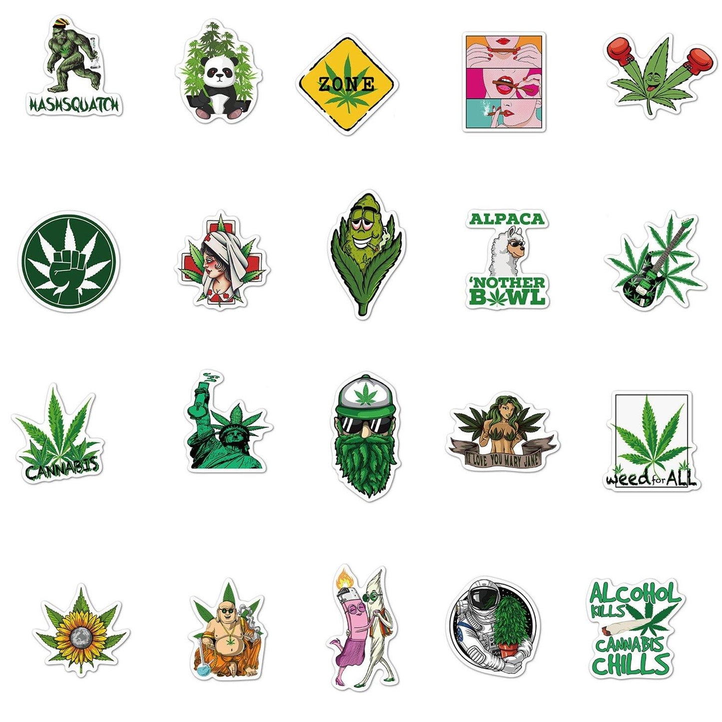 50 Pcs Non-Repeated Green Stickers - StiCool