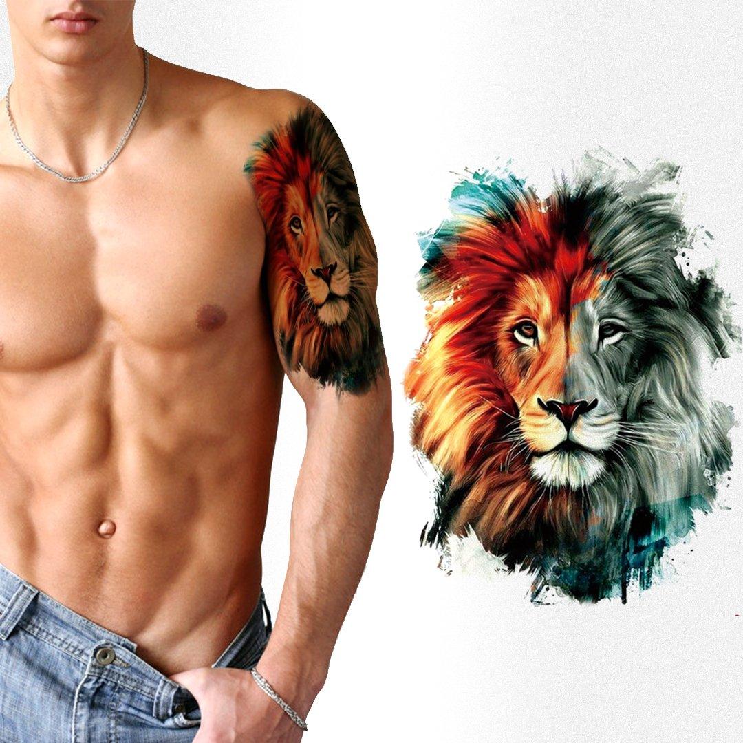 Color Lion Half Sleeve Temporary Tattoo - StiCool