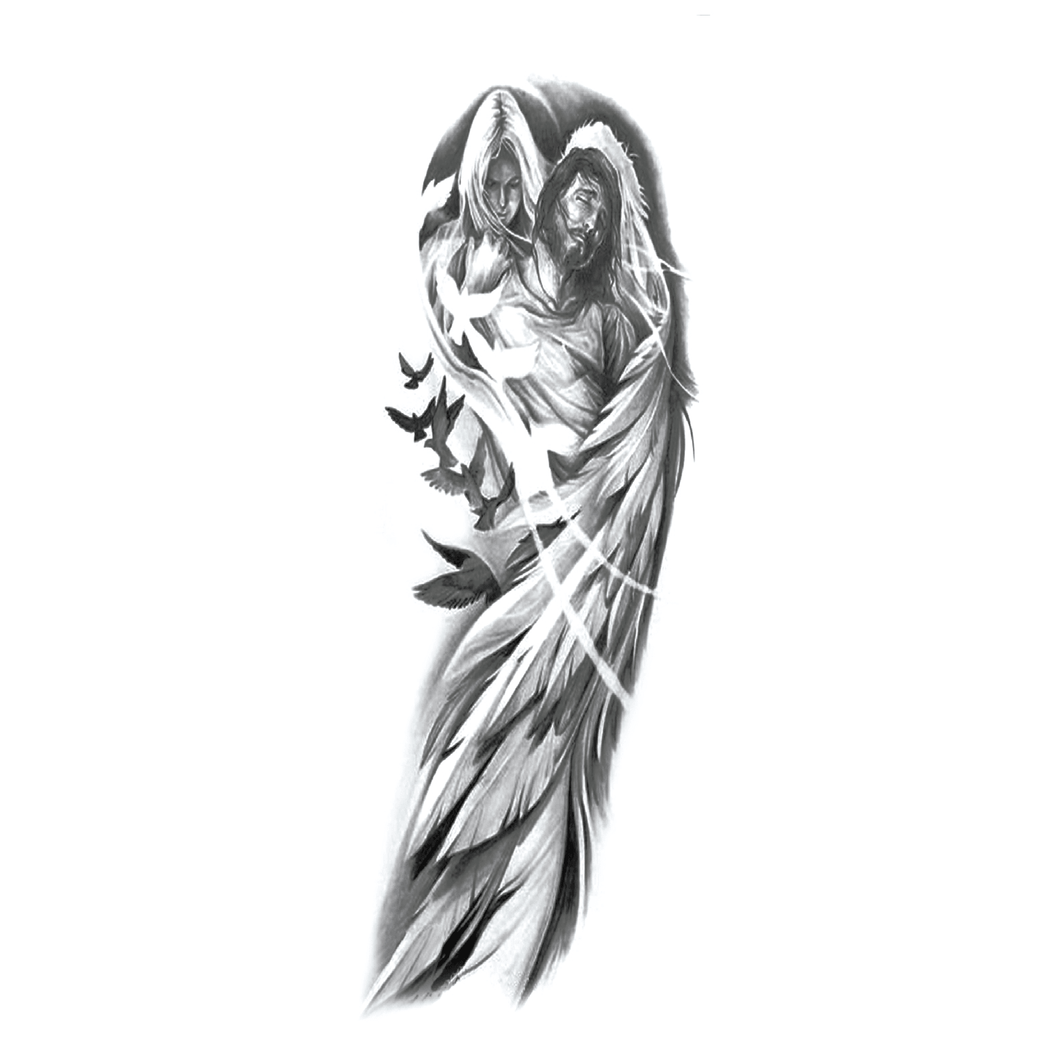 Jesus Virgin Mary Pigeon Full-Sleeve Temporary Tattoo - StiCool