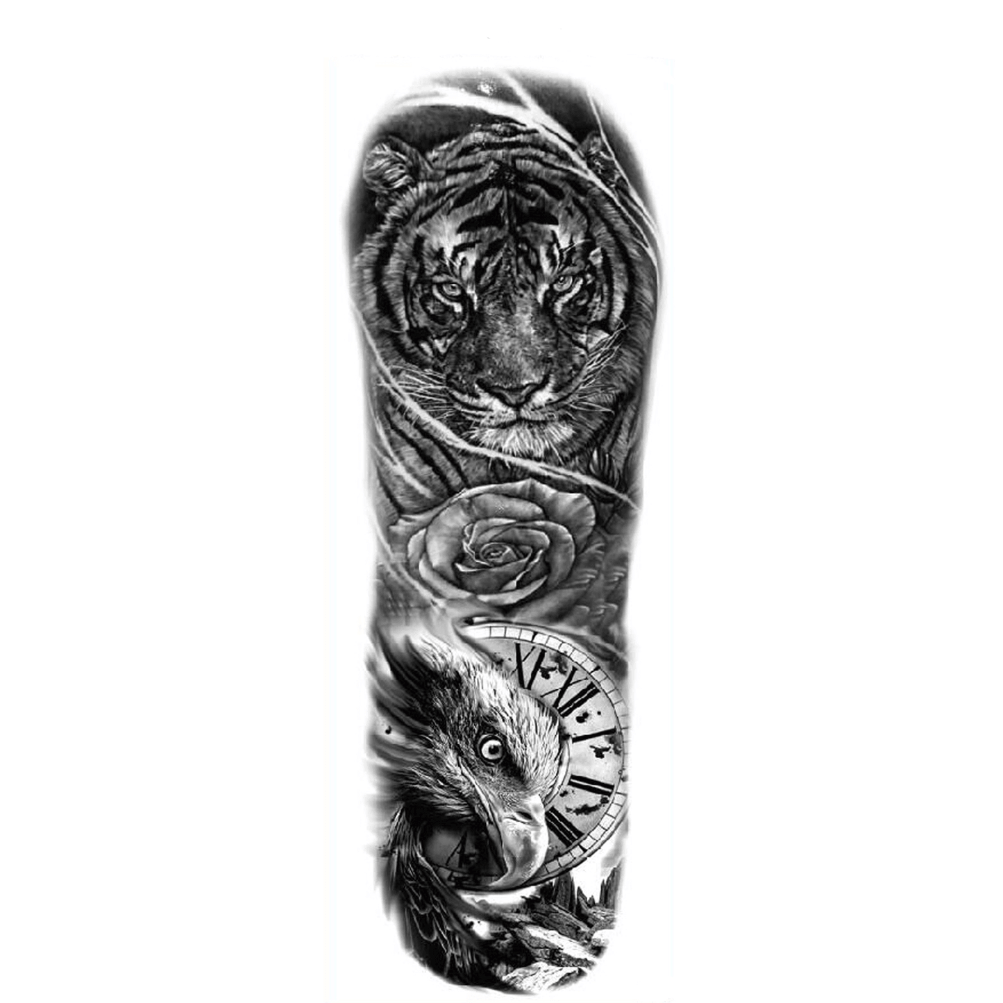 Tiger Owl Rose Full-Sleeve Temporary Tattoo - StiCool