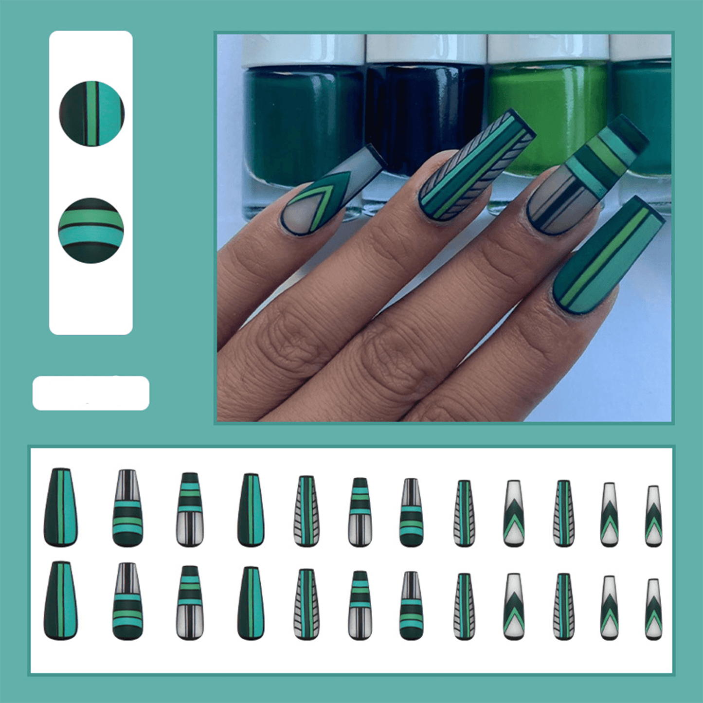 Blackish Green Stripe Press On Nails - StiCool