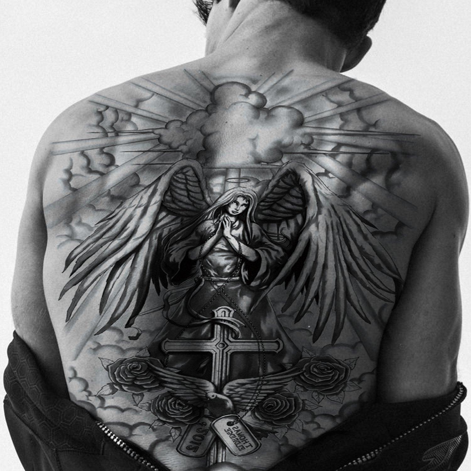 Cross Praying Angel Full Back Temporary Tattoo - StiCool