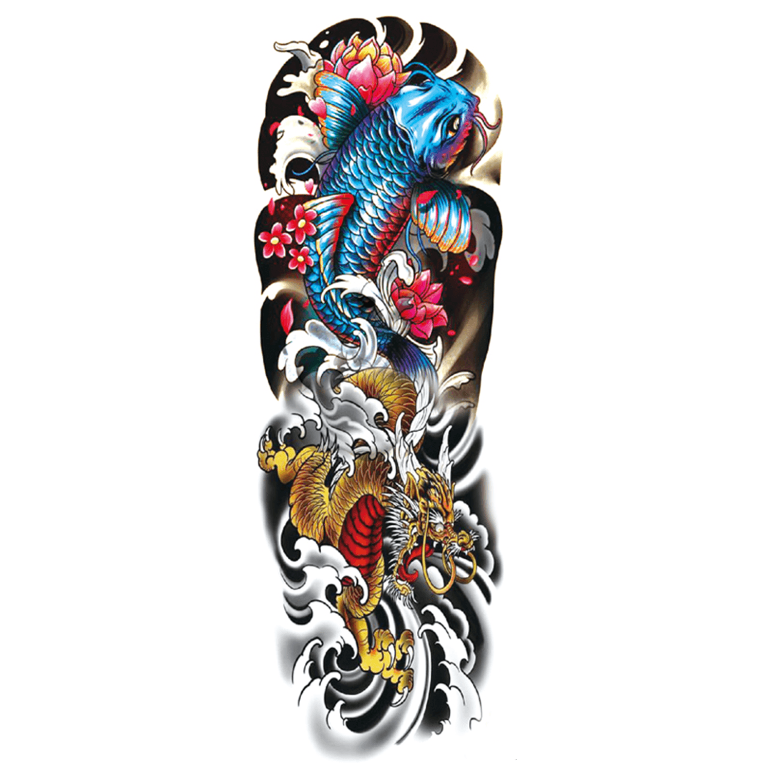 Carp Dragon Full Sleeve Temporary Tattoo - StiCool