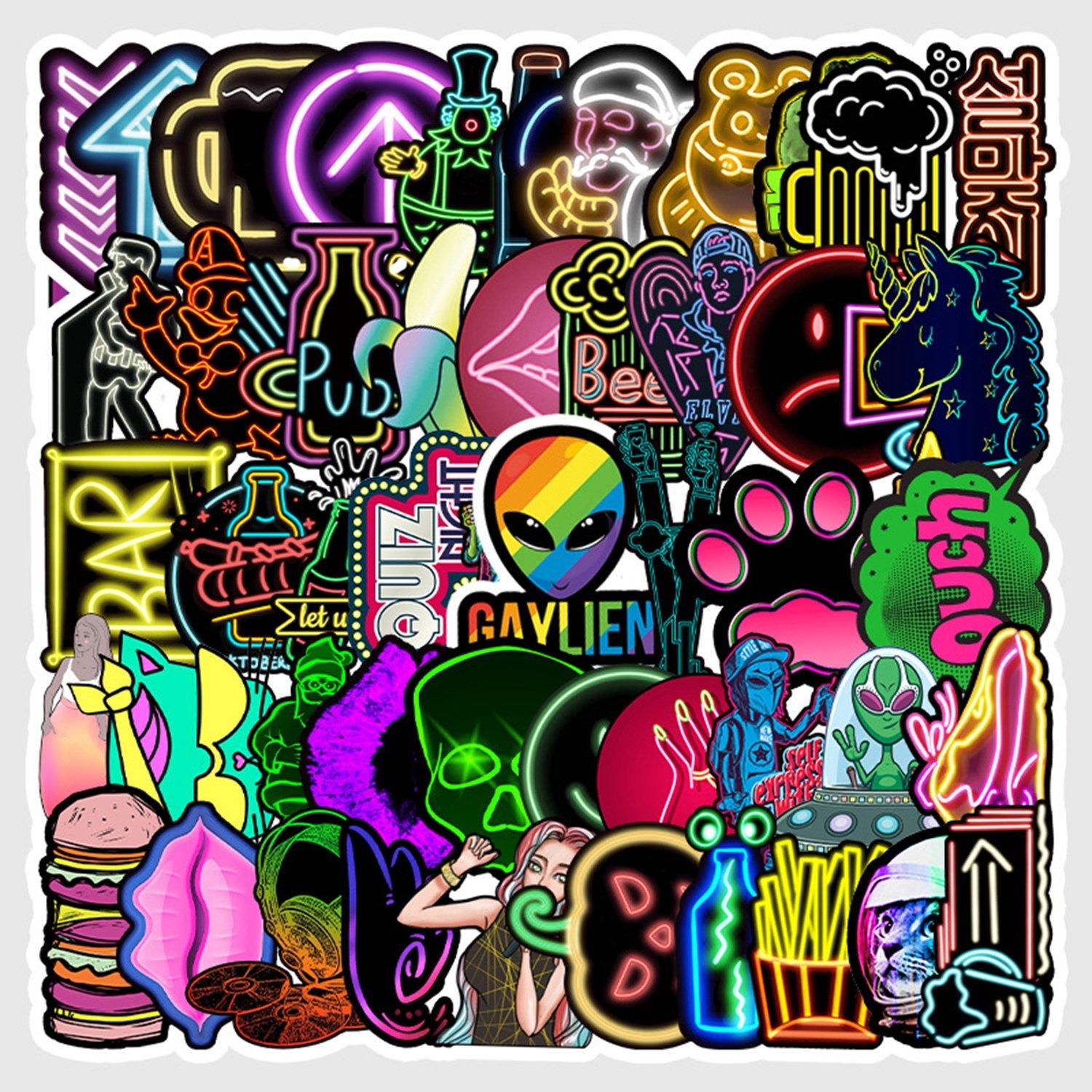 53 Pcs Non-Repeated Neon Graffiti Sticker - StiCool