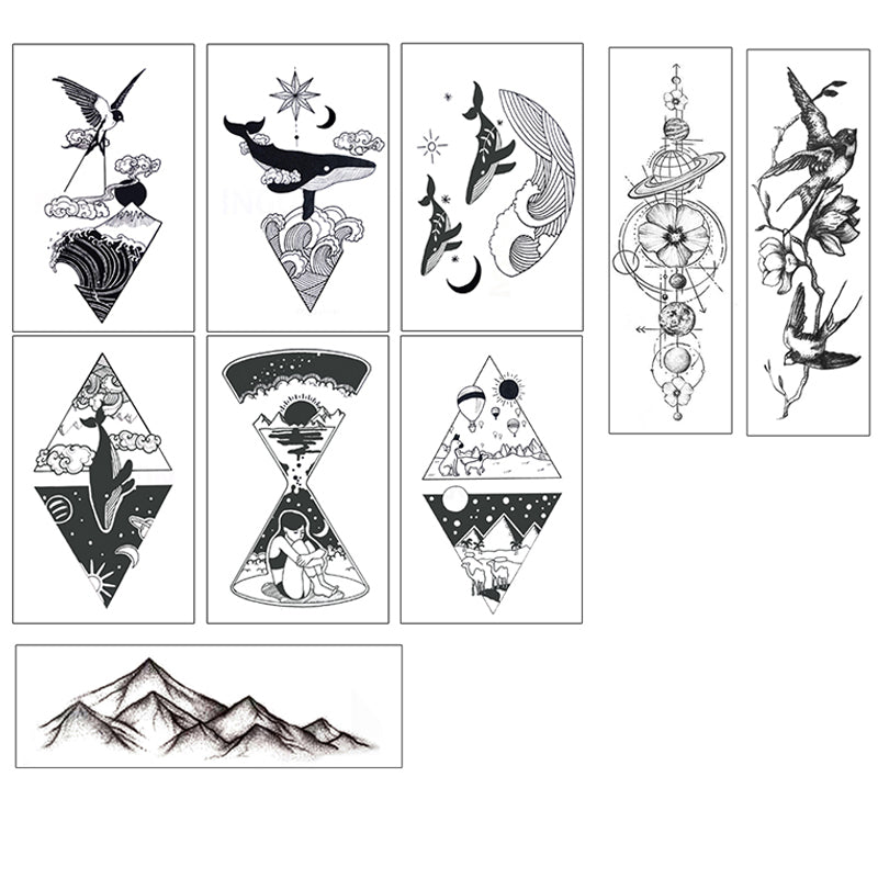 9 Pcs Combo Geometric Mountains Seas Temporary Tattoo