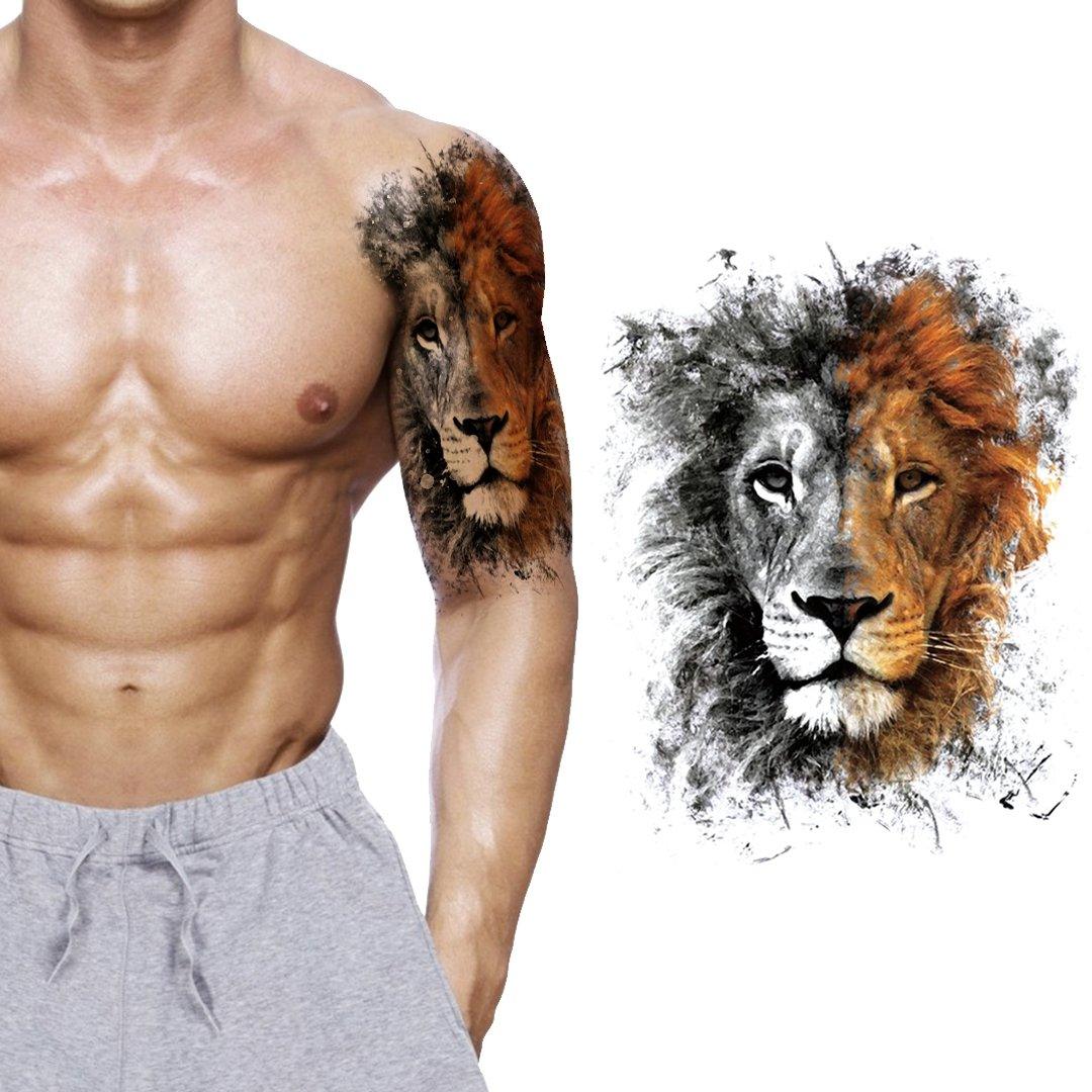 Discolor Lion Half Sleeve Temporary Tattoo - StiCool