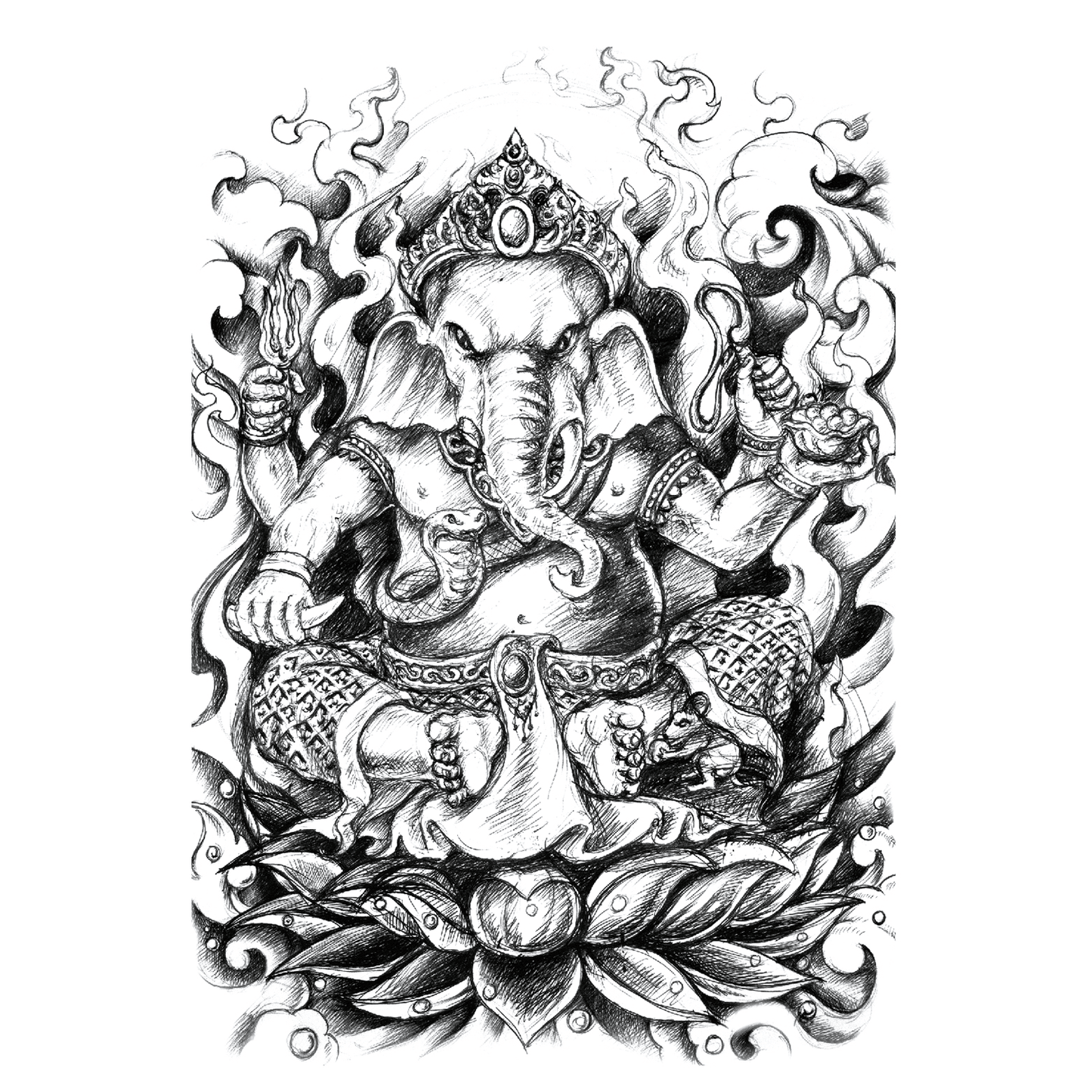 Lotus Elephant King Full Back Temporary Tattoo - StiCool