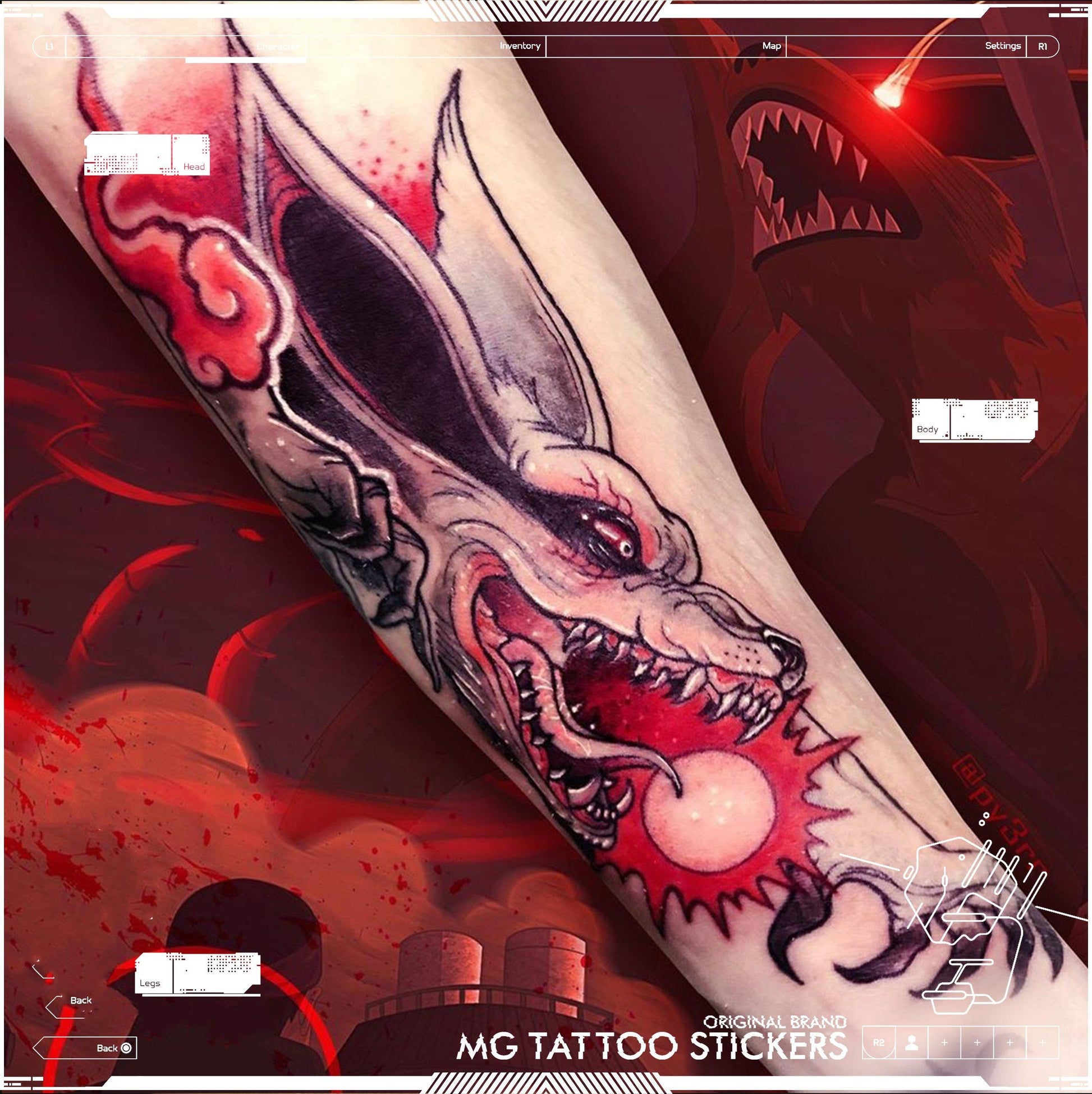 Nine Tailed Fox Temporary Tattoo - StiCool