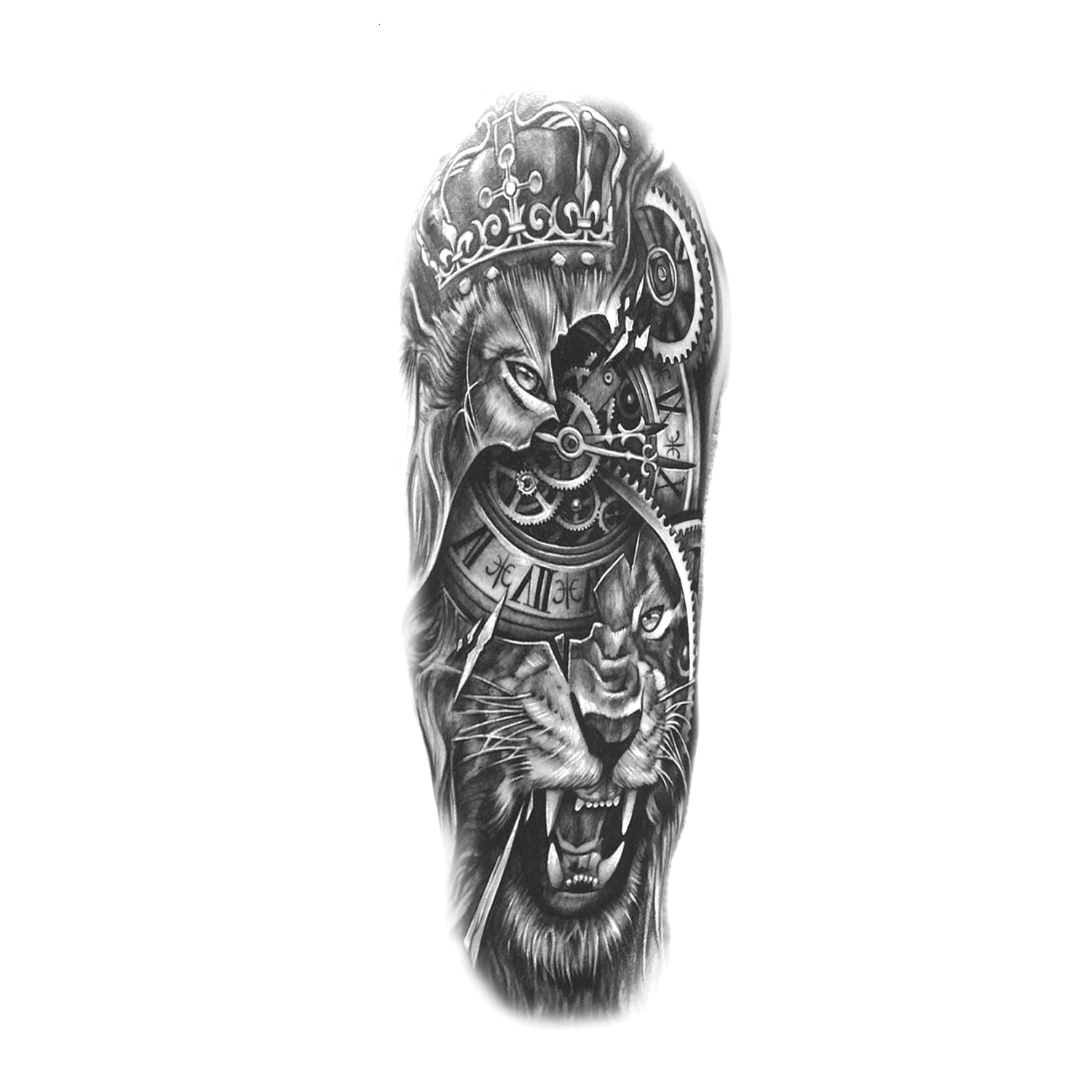 Clock Lion Full-Sleeve Temporary Tattoo - StiCool