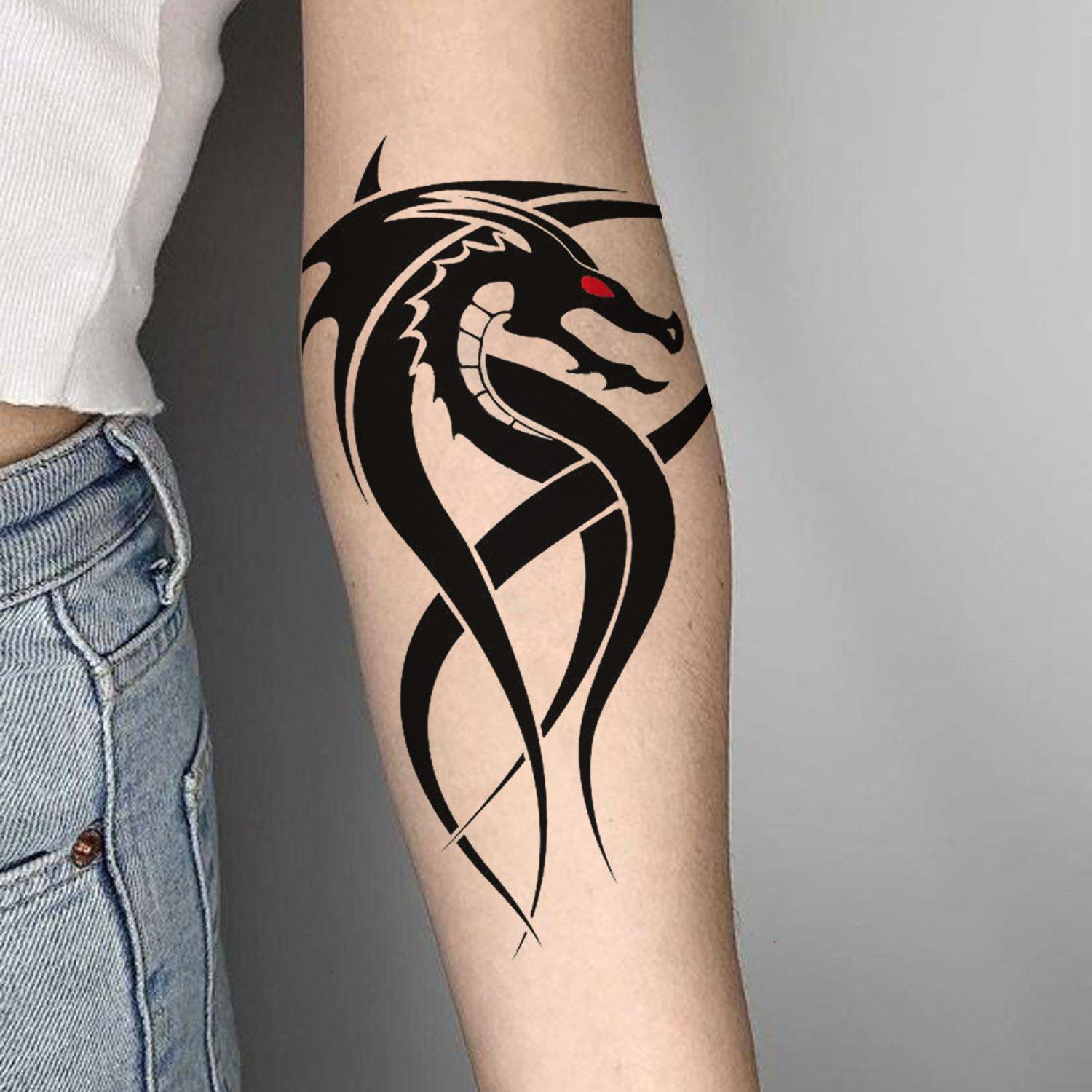 Red Eye Dragon Half Sleeve Temporary Tattoo - StiCool