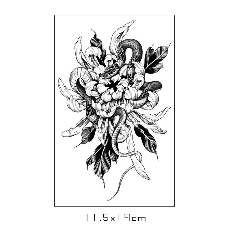 Snake Wrapping Around Chrysanthemum Half Sleeve Temporary Tattoo