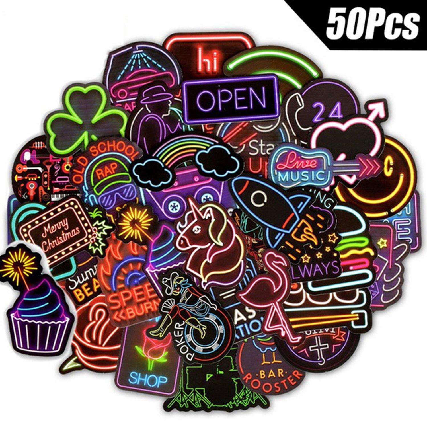 50 Pcs Non-Repeated Neon Lights Stickers - StiCool