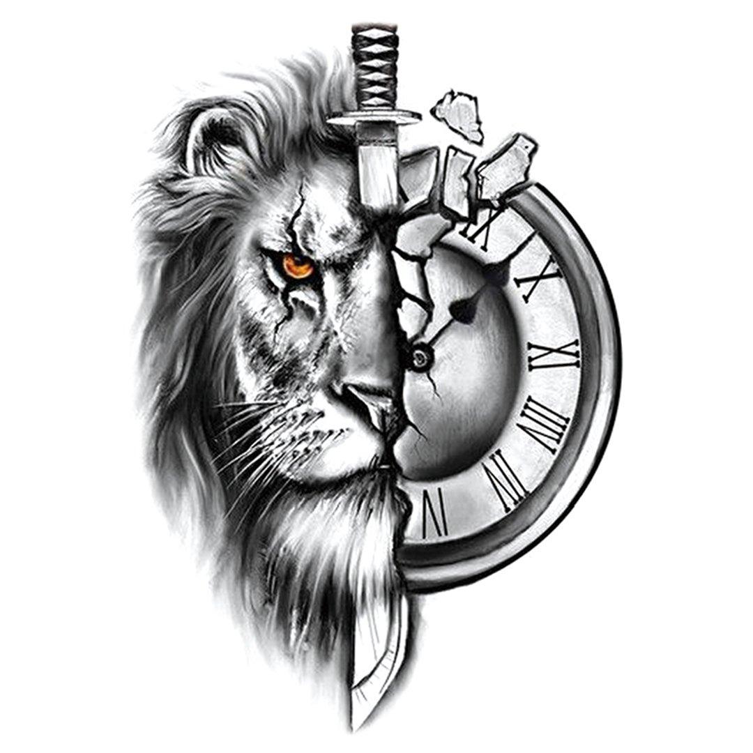 Sword Lion Half Sleeve Temporary Tattoo - StiCool