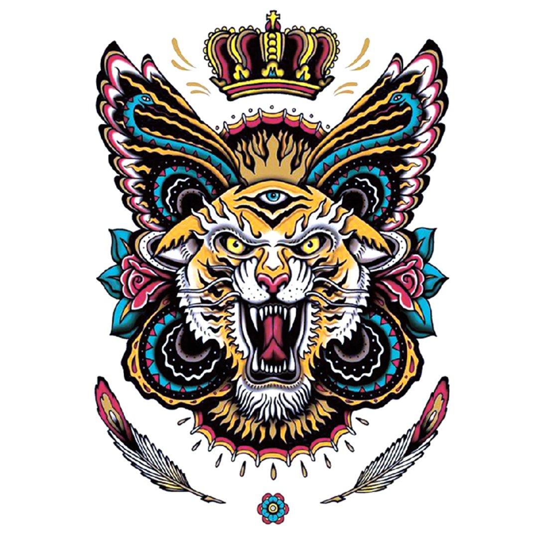 Crown Tiger Full Back Temporary Tattoo - StiCool