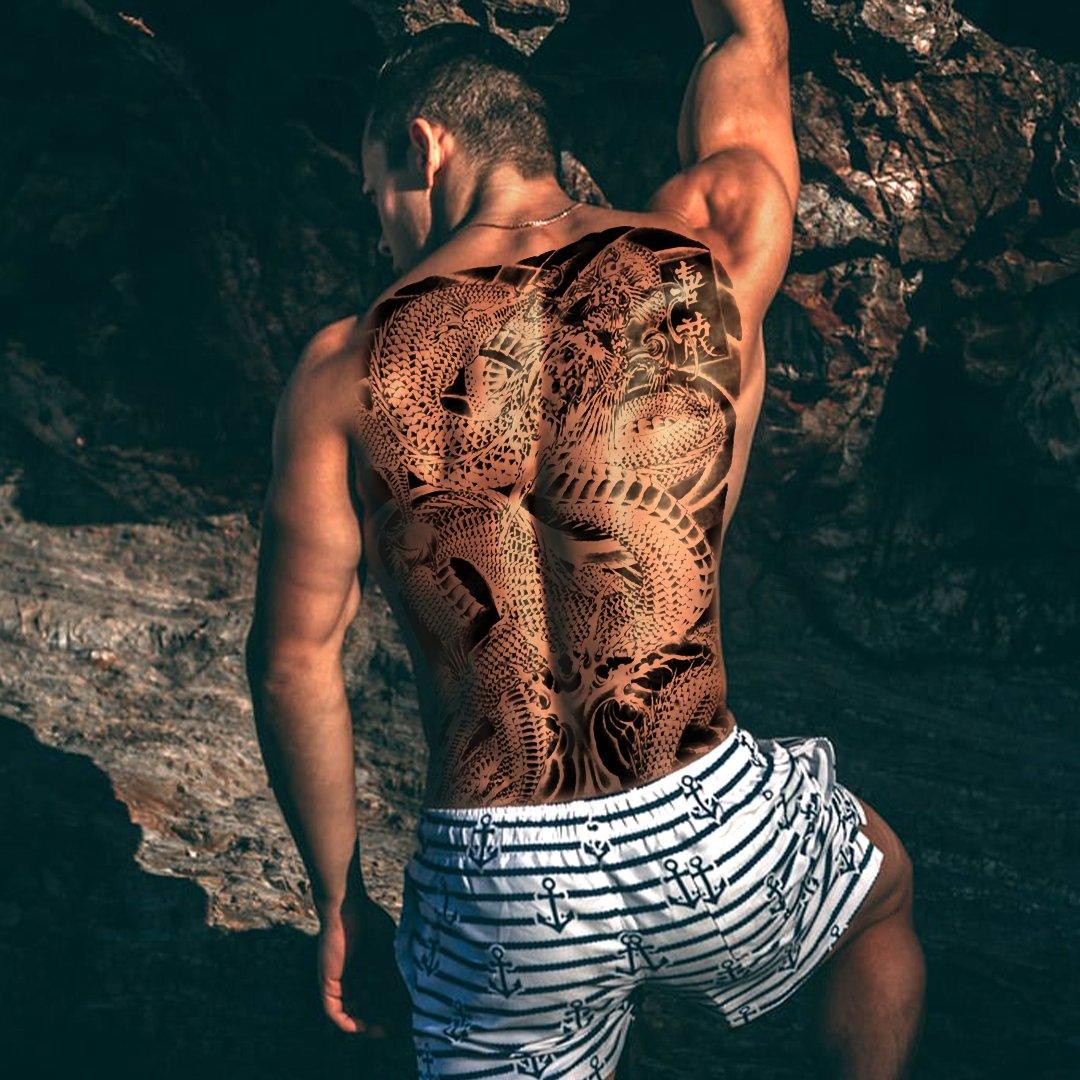 Dragon Waves Full Back Temporary Tattoo - StiCool