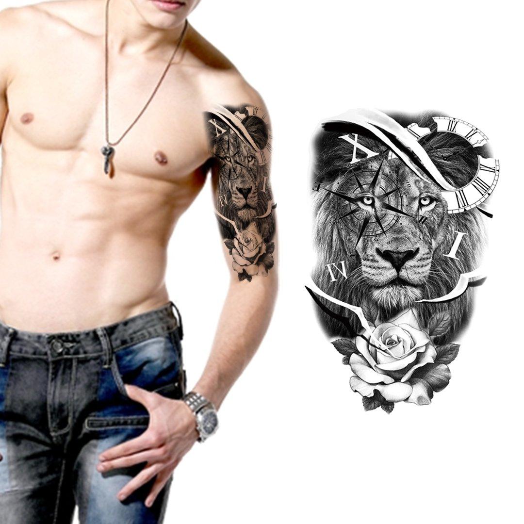 Rose Lion Half Sleeve Temporary Tattoo - StiCool