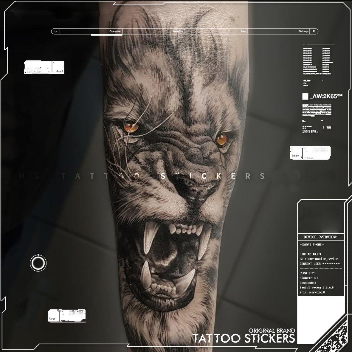 Fierce Lion Temporary Tattoo - StiCool
