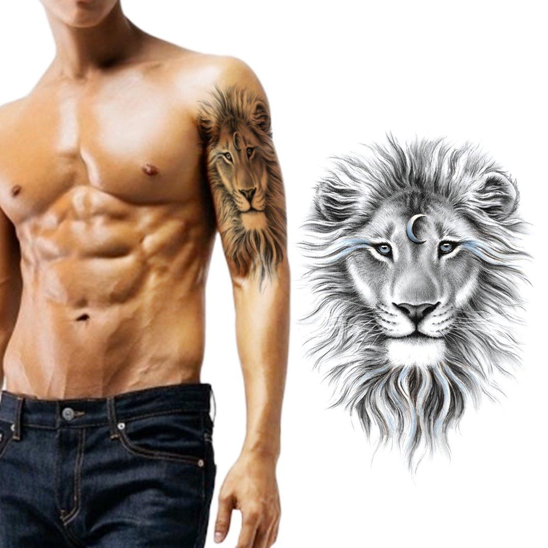 Lion Moon Half Sleeve Temporary Tattoo - StiCool