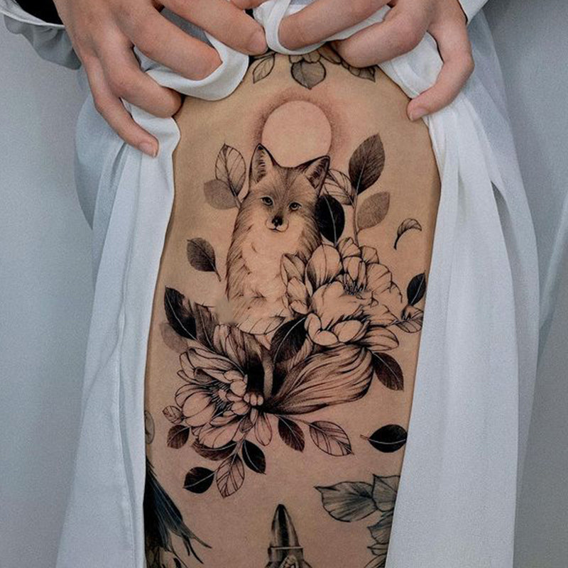 Fox Flower Moon Temporary Tattoo