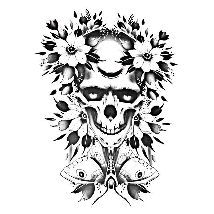 Butterfly Skull Half Sleeve Temporary Tattoo - Body404