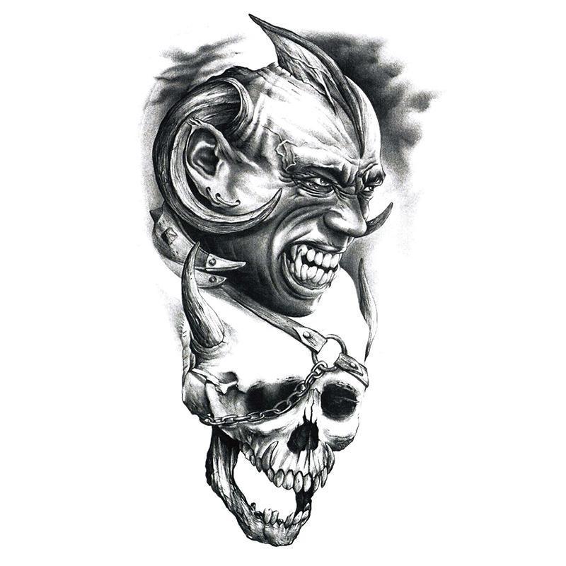 Devil Skull Half Sleeve Temporary Tattoo - Body404