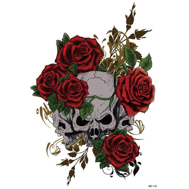 Roses Skull Half-Sleeve Temporary Tattoo - StiCool