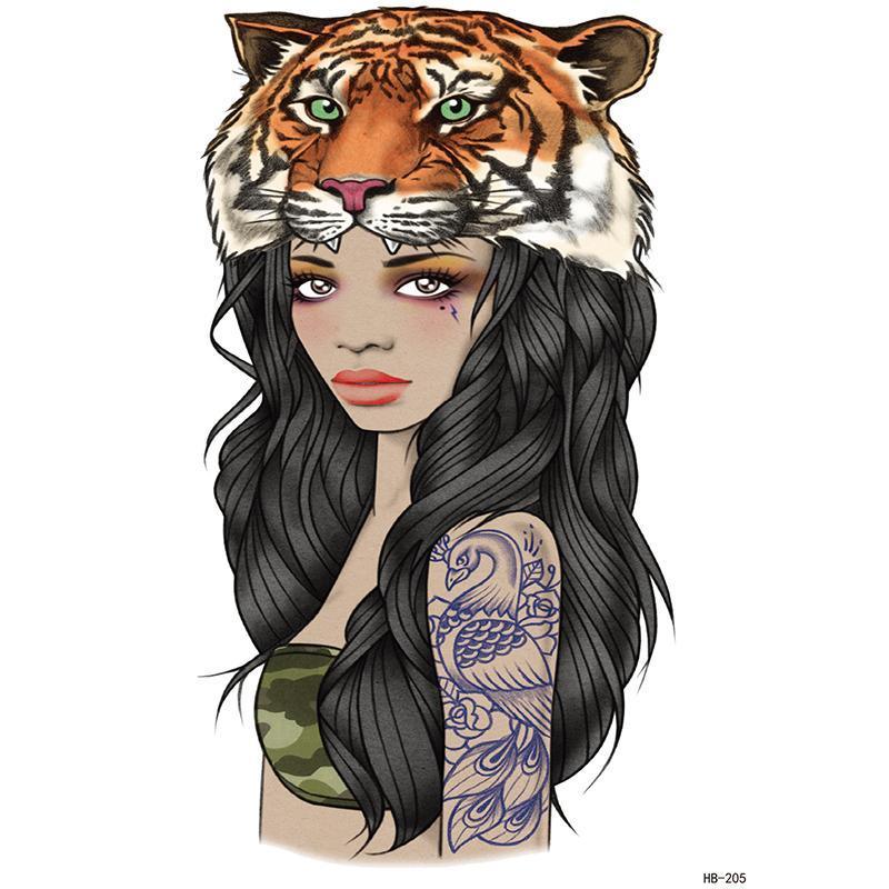 Tiger Head Lady Temporary Tattoo - StiCool