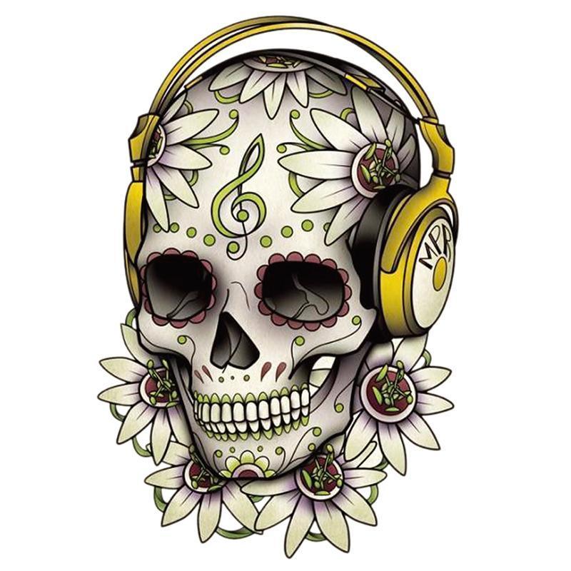 Music Flower Skull Half Sleeve Temporary Tattoo - Body404