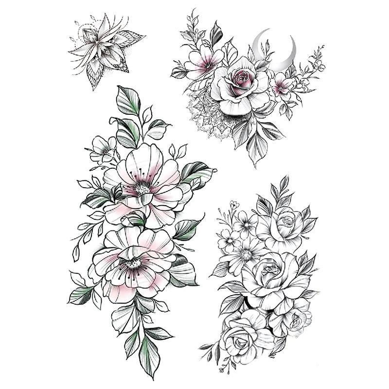 Pattern Floral Half-Sleeve Temporary Tattoo - StiCool