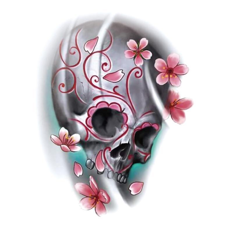 Sakura Skull Half Sleeve Temporary Tattoo - Body404