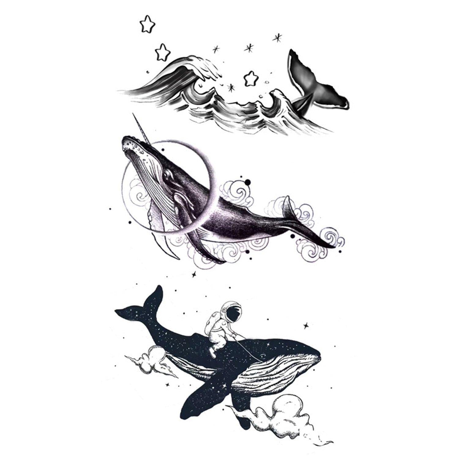 Pattern Fly Whale Temporary Tattoo - Body404