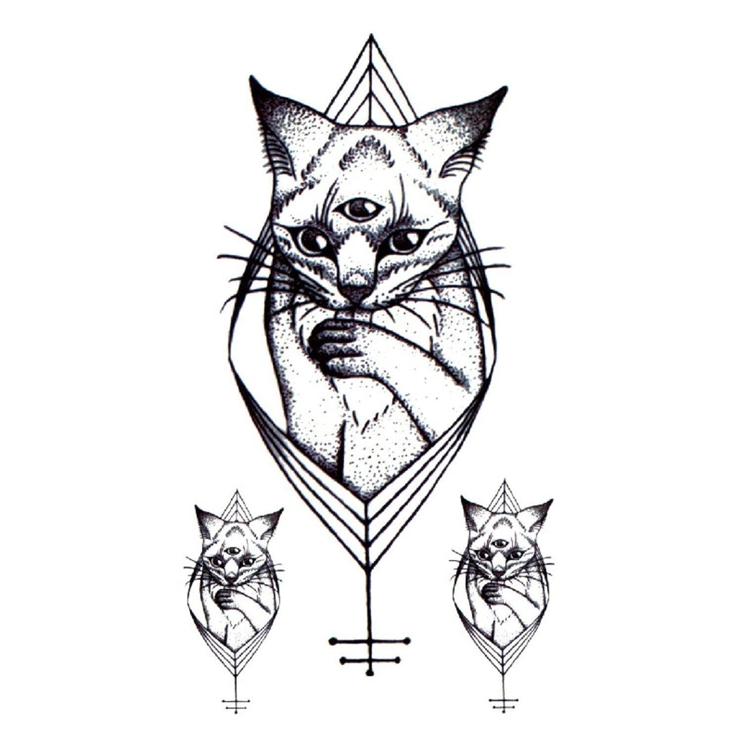 Pattern Geometric Kitty Temporary Tattoo - Body404