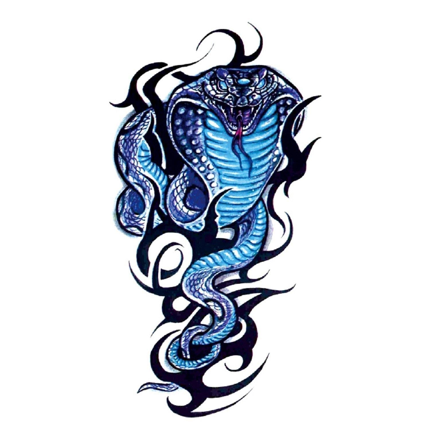 Pattern Blue Cobra Temporary Tattoo - Body404