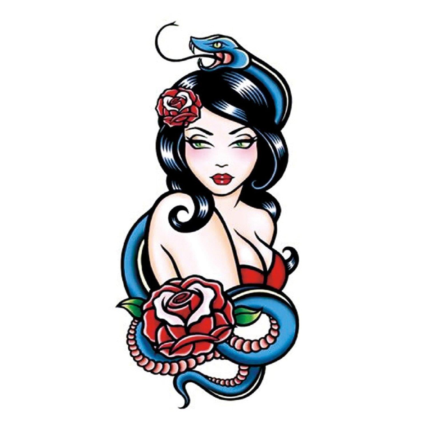 Pattern Snake Lady Temporary Tattoo - Body404