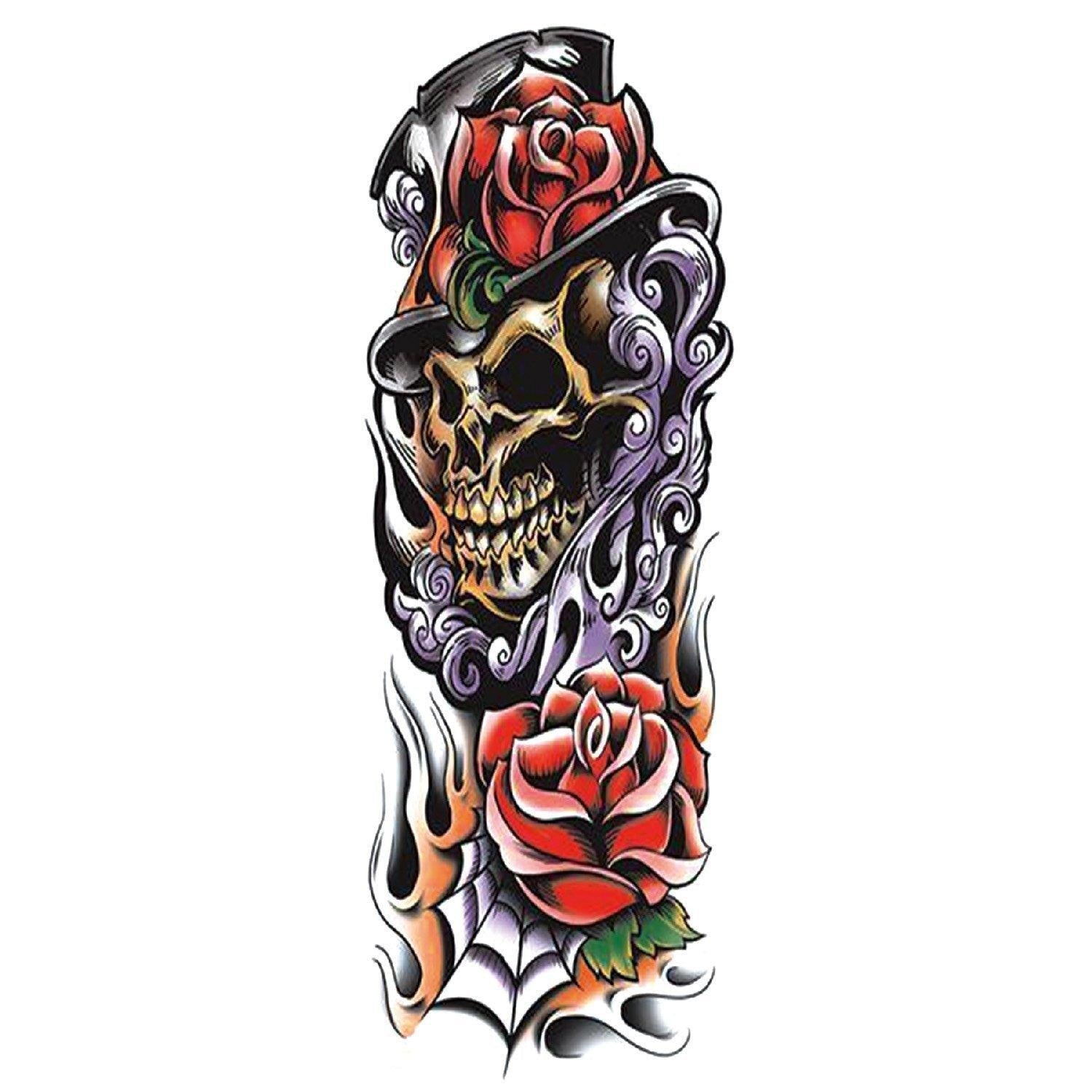 Skull Roses Large Temporary Tattoo - Body404