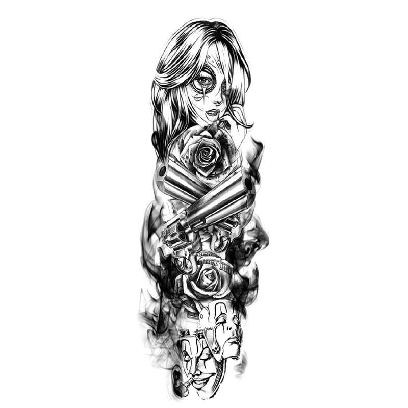 Gun Girl Full-Sleeve Temporary Tattoo - Body404