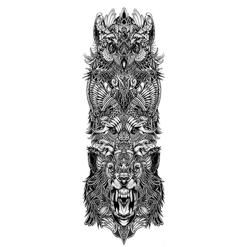 Owl Wolf Full-Sleeve Temporary Tattoo - Body404